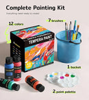 TMOL Washable Paint for Kids 12 Colors, Non-Toxic, Safe & Washable for Toddlers, Tempera Paint with Brushes, Palette & Bucket, School Project Art Supplies by TinyTreasures Baby Boutique