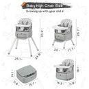 4 in 1 Portable Baby High Chair,Convertible Highchair for Babies & Toddlers-Foldable Infant Booster Seat,Carry Small Box,Dining Chair,Toddler High Chair with 5-Point Harness,Removable Tray-Grey by TinyTreasures Baby Boutique