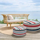 Inflatable Ottoman Stool D31 xH14 for Outdoor/Indoor Use, Water Repellent Patio Foot Rest Stool with Portable Handle,Round Pouf Ottoman Suitable for Garden,Deck and Camping - Stripe Red Blue by CozyNest Decor