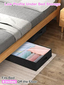 punemi Under Bed Storage Containers, Below 4 Inches Tall Low Profile Foldable Under Bed Storage,No Structure, Soft Fabric Blanket Storage and Clothing Storage with Zipper, 2 Pack, 20x40x3.7in, Black by CozyNest Decor