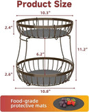 2 Tier Fruit Basket for Kitchen Counter with 2 Banana Hangers, Metal Stackable Fruit Bowl for Kitchen Counter for Bread Vegetable Fruits, Brown by CozyNest Decor