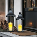 Eufrozy Lanterns Decorative Outdoor Indoor Set of 2 Black Metal Candle Lanterns with Flameless Candle, Modern Farmhouse Lantern Decor for Porch Patio Fireplace Mantle Kitchen Table Christmas Gifts by CozyNest Decor