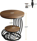 Tribesigns Round End Side Table: 2 Tiers Side Table Set of 2, Vintage End Table for Living Room, Small Bedside Table Accent Table with Arc-Shaped Frame, Light Brown by CozyNest Decor