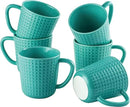 Ceramic Coffee Mugs 15 oz, Large Waffle Embossed Mug Set with Handle, Unique Coffee Cups for Latte, Cappuccino, Cocoa, Hot Tea, Mocha, Milk, Housewarming Wedding Present - Set of 6 (Turquoise) by CozyNest Decor