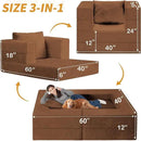 Folding Bean Bag Chair for Adults,3-in-1 Bean Bag Couch Faux Fur Floor Sofa Large Beanbag Convertible Bean Bag Sofa Bed with Pillow in Bedroom,Living Room,Apartment(Twin,Caramel) by CozyNest Decor