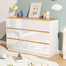 VINGLI White Dresser High Gloss Chest of Drawers, 6 Drawer Dresser for Bedroom, Modern Dressers Wood, Brown Top, 47.2" W x 15.75" D x 31.5" H by TinyTreasures Baby Boutique