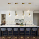 Pendant Light Fixtures Kitchen: Brushed Gold Farmhouse Island Light with Clear Glass - 6 Inch Mid Century Globe Kitchen Lighting Chandeliers Ceiling for Dining Room by CozyNest Decor