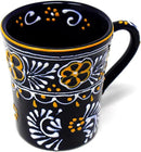 Encantada Handmade Hand-Painted Authentic Mexican Pottery Mugs (2-Pack, Blue Helecho) by CozyNest Decor