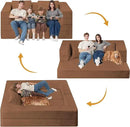 Folding Bean Bag Chair for Adults,3-in-1 Bean Bag Couch Faux Fur Floor Sofa Large Beanbag Convertible Bean Bag Sofa Bed with Pillow in Bedroom,Living Room,Apartment(Queen,Caramel) by CozyNest Decor