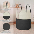 Large Woven Laundry Basket Hamper,60L Cotton Rope Storage Bin for Blankets,Toys and Clothes,Decorative Tall Nursery Hamper for Living Room,Baby Nursery,Bathroom and Bedroom,White and Black by CozyNest Decor