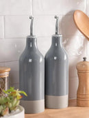 famiware Milkyway 16oz Ceramic Olive Oil Dispenser Bottle, Olive Oil and Vinegar Dispenser Bottle Set of 2 with Stainless Steel Pourers, Suitable for Storage Vinegar, Liquids, Dark Gray by CozyNest Decor