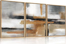 Modern Abstract Framed Canvas Wall Art Set, Neutral Textured Wall Decor, Boho Minimalist Gold and Gray Wall Painting for Living Room, Bedroom, Dining Room, Office - 16" x24" x3 by CozyNest Decor