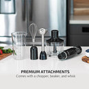 OVENTE Immersion Hand Blender, 300W Electric Handheld Portable Stick Mixer Set with 2 Mixing Speed, Stainless Steel Blades, Egg Whisk Attachment, Mixing Beaker and BPA-Free Food Chopper, Black HS565B by TinyTreasures Baby Boutique