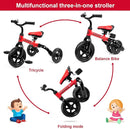 Ancaixin 3 in 1 Toddler Tricycles for 2-5 Years Old Boys and Girls with Detachable Pedal and Bell | Foldable Baby Balance Bike Riding Toys for Kids | Infant Birthday New Year Red by TinyTreasures Baby Boutique