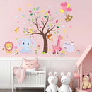 Pink Animals Baby Wall Stickers - Forest Lion Elephant Monkey Hippo Wall Decals - Girls Baby Nursery Kids Room Wall Decor by TinyTreasures Baby Boutique