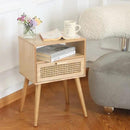 MaxSmeo Modern Nightstand Rattan Side End Table with Storage, for Living Room, Bedroom and Small Spaces, Accent Bedside Farmhouse Tables with Solid Wood Legs, Easy Assembly (Natural Walnut)