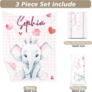 Custom Name Crib Bedding Set - Elephant Theme, Personalized Pink Checkered Nursery Bedding 3-Piece Set– Soft Blanket, Fitted Sheet, Changing Pad Cover – for Newborns Girls Nursery Gifts by TinyTreasures Baby Boutique