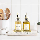 Olive Oil Dispenser Bottle For Kitchen With Silicone Tray & 40 Labels, Soy Sauce Dispenser, Coffee Syrup Dispenser, Olive Oil Bottles Set Of 2, Gold by CozyNest Decor