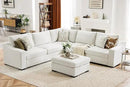 112" Modular Sectional Sofa, Large 7 Seater L Shaped Couch with Detachable Sofa Cover, Movable Ottoman, Deep Seat Corner Couch for Living Room, Apartment - Linen Fabric, Ivory by CozyNest Decor