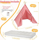4 Pack Teepee Tent for Kids with Light String and Inflatable Airbed, Slumber Party Tents, Sleepover Tents Party for Girls Boys Indoor Outdoor (Pink) by TinyTreasures Baby Boutique