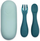 Baby Cutlery with Case, Baby Spoon & Fork Set, Baby Cutlery for Babies, First self Feeding Cutlery, Silicone Baby Spoon & Fork, 6 Months Plus, (Blue) by TinyTreasures Baby Boutique