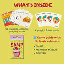 TGC Snap Cards 3-in-1 Summer Card Game Set for Kids – 3 Decks, Educational Memory Match & Creativity, 52 Durable Playing Cards for Ages 4 & Up, Fun Family Game Night, Travel-Friendly, Screen-Free Play by TinyTreasures Baby Boutique