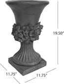 Christopher Knight Home Jorine Light Concrete Planter, Patio Planter, Mid-Centry Gadern Urn, Large Garden Pot, Floral Relif Design, Flower Urn with Drainage Hole for Backyard Home, Antique Gray by CozyNest Decor