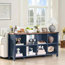 8 Cube Book Shelf, Farmhouse Wood Long Storage Organizer Bookcase, 62" Horizontal Navy Blue Console Closet Bookshelf, Hallway TV Stand for Entryway, Display Cabinet Book Case for Living Room by CozyNest Decor