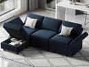 Belffin Convertible Sectional Sofa with Chaise Velvet L Shaped Sofa Couch Modular Sectional Sofa with Storage Blue by CozyNest Decor