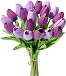 Mandy's Artificial Tulips 20 Stems Shades of Purple PU Faux Flowers for Wedding Home Decor 13.5 Inch by CozyNest Decor
