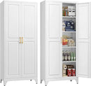 75" Storage Cabinet, Metal Pantry Cabinet, Kitchen Pantry Storage Cabinets with Doors and 4 Shelves, Cabinets for Laundry Room, Living Room, Dinning Room, Assembly Required, White by CozyNest Decor