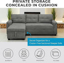 Naomi Home L-Shaped Reversible Sectional Sofa with Pull-Out Sleeper Bed and Storage Chaise, Gray Velvet by CozyNest Decor