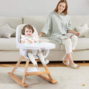 BABY JOY 3 in 1 High Chair, Baby Eat & Grow Convertible Wooden High Chair/Rocking Chair/Booster Seat/Toddler Chair, Infant Dining Chairs w/Double Removable Tray, 5-Point Seat Belt & PU Cushion, Beige by TinyTreasures Baby Boutique