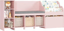 HOSTACK 67" Kids Reading Nook with Bench, Kids Bookshelf and Bookcase with Seat Cushion and 6 Storage Cubbies, Toy Storage Box on Wheels, Toy Chest for Playroom, Bedroom, School, Pink by TinyTreasures Baby Boutique