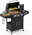 ROVSUN 3 Burner Propane Gas Grill with Side Burner, 46,000BTU BBQ Grills with Enameled Cast Iron Grates, Shelf & Cabinet for Outdoor Garden Patio Backyard Barbecue Cooking by GreenHaven Gardens
