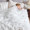 NEWCOSPLAY Faux Fur Twin Blanket White Bubble Blanket Thick Warm Soft for Couch Sofa Bed 550GSM (White, Twin(60"x80")) by CozyNest Decor