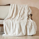 Amélie Home Faux Fur Throw Blanket for Couch, Cozy Fuzzy Fluffy Fur Luxurious Soft Striped Plush Gift Blankets for Family Sofa Chair Bed Living Room Bedroom, 55"x70", Ivory by CozyNest Decor