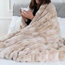 BATTILO HOME Ruched Luxury Faux Fur Throw Blanket Beige Tie-dye Rabbit Fur Blanket for Couch, Living Room, Fuzzy, Soft, Plush, Cozy, Elegant with Reversible Mink Blanket Beige, 60"x80" by CozyNest Decor