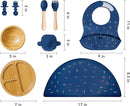 Bamboo Baby Feeding Set for Infants & Toddlers - Baby Essentials, Non-Toxic, Sustainable, Bamboo Suction Plate & Bowl, Bib, Sippy Cup w/Lid & Straw, Perfect Baby Shower Gifts (Midnight Blue) by TinyTreasures Baby Boutique