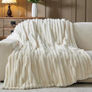 NEWCOSPLAY Faux Fur Throw Blanket Ivory 3D Ribbed Plush Thick Warm Blanket for Couch Sofa Bed 850GSM (Ivory Ribbed, Throw(50"x60")) by CozyNest Decor