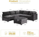 HOOOWOOO Modular Sectional Sofa,6 Pieces Sectional Couches for Living Room,98X98 L Shaped Cloud Couch with Ottoman Chaise Set(Grey Velvet Corduroy) by CozyNest Decor