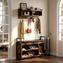 YITAHOME Coat Rack Shoe Bench Set, Wall Coat Rack with Shoe Storage, Industrial Entryway Shoe Bench with Coat Rack, 2 Storage Cubbies with Lip Top for Entryway, Hallway, Rustic Brown by CozyNest Decor