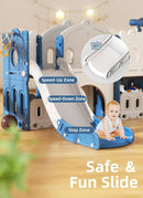 8 in 1 Toddler Slide and Climber Playset Indoor Outdoor Kids Slide with Basketball Hoop,Telescope, Storage Space, Freestanding Backyard Playground for Toddler Age 1-3, Blue by TinyTreasures Baby Boutique