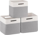 OIAHOMY Cube Storage Basket, 3-Pack Woven Cotton Rope Baskets for Storage, 11-Inch Cube Basket with Handles, Great for Shelves, Closets, Children's Toy Storage and Organization-White & Grey by TinyTreasures Baby Boutique