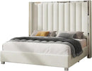 Jocisland Queen Size Bed Frame with 58" Tall Headboard, Platform Velvet Upholstered Bed with Channel Tufted Wingback Headboard and Plating Trim, No Box Spring Needed, White Cream by CozyNest Decor
