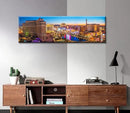 Las Vegas Skyline Wall Art Cityscape Canvas Prints City Modern Building Posters Bellagio Fountain Skyscraper Night View Panoramic Pictures for Home Office Living Room Decor Framed 13.8"x45.3" by CozyNest Decor