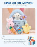 7 Piece Plush Stuffed Animals Playset Toys with Rabbit, Chick, Lamb, Carrot, Egg, Flower, Furry Bag, Soft Basket Set Toys for Girls Kids Ages 3+, Birthday Christmas Valentines Easter Party Favors by TinyTreasures Baby Boutique