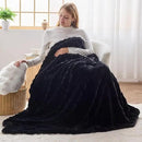 NEWCOSPLAY Faux Fur Twin Blanket Black Bubble Blanket Thick Warm Soft for Couch Sofa Bed 550GSM (Black, Twin(60"x80")) by CozyNest Decor
