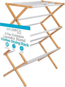 BirdRock Home Wooden Clothes Drying Rack | 3-Tier Foldable Bamboo Laundry Stand | Water-Resistant, Fully Assembled, Collapsible Indoor/Outdoor Dryer for Hanging Clothes | Grey by CozyNest Decor