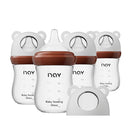 Natural Glass Baby Bottle for Breastfeeding Babies, 5.4oz Anti-Colic Baby Bottle with Natural Response Nipple(S), Clear, Wide Neck, 4 Pack, 1 Months+ by TinyTreasures Baby Boutique